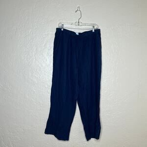 Match Point Linen Pants Large Navy Wide Leg Cropped Pull On Made USA Women's